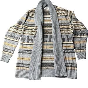 LORD JEFF 80's Shawl Collared Cardigan Sweater Scandinavian Style Llama Med